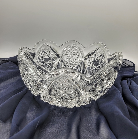 Early American Brilliant Cut Glass Hobstar Sawtooth Bowl Antique - Picture 7 of 8